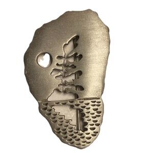 Michael Chartier Large Pewter Brooch Cut off Northern Pine Tree - Made in Canada